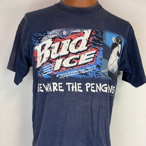 Vintage Bud Ice Shirt Mens L Beware The Penguins Beer Promo Graphic Tee 90s 2 sd